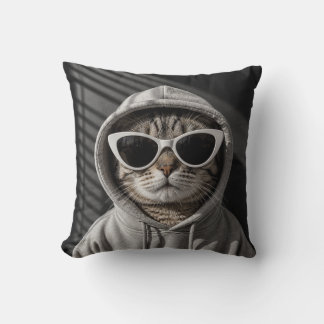 Koele Kat in Hoodie en Zonnebril Worp Kussen