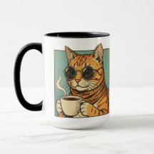 Koele Kat Koffie Retro Stijl Ontwerp voor Kat Lief