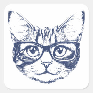 Koele Kat met Bril Vierkante Sticker