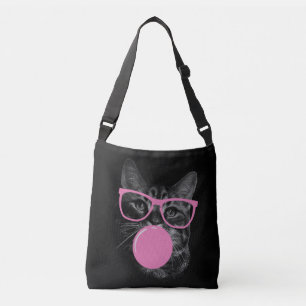Koele kat met roze bril en bubbelkauwgom crossbody tas