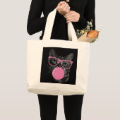 Koele kat met roze bril en bubbelkauwgom grote tote bag (Voorkant (product))
