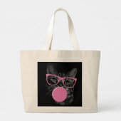 Koele kat met roze bril en bubbelkauwgom grote tote bag (Achterkant)