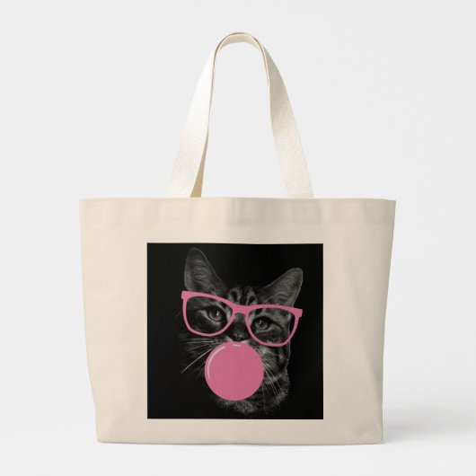 Koele kat met roze bril en bubbelkauwgom grote tote bag (Achterkant)