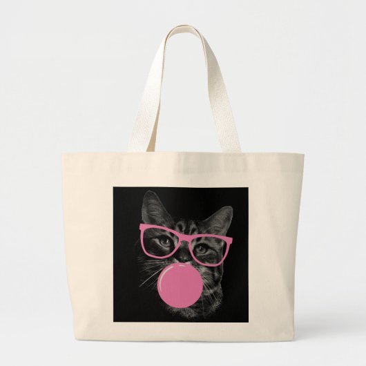 Koele kat met roze bril en bubbelkauwgom grote tote bag (Voorkant)