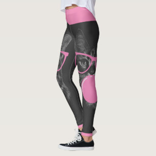Koele kat met roze bril en bubbelkauwgom leggings