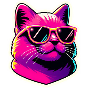 Koele Kat met Zonnebril in Neon Roze en Geel T-shirt