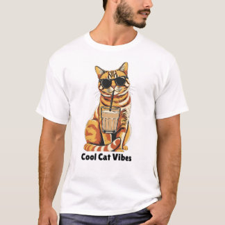 Koele Kat Trillingen Cute Kat Draagt Zonnebril Dri T-shirt