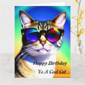 Koele Kat Verjaardagskaart Kaart (Gele Bloem)