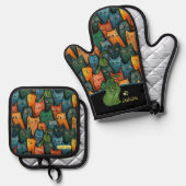 Koele Katten Oven Mitt en Pothouders Ovenwant & Pannenlap Set (Voorkant / Achterkant)