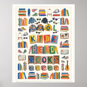 Koele Kinderen Lezen Boeken Waterverf Poster