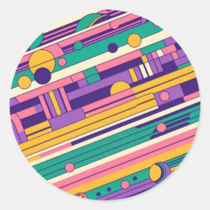 Koele, kleurrijke 80s / 90s retro ontworpen ronde sticker