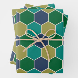 Koele Kleurrijke Turquoise & Marine Geometrische H Inpakpapier Vel