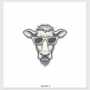 Koele Koe Zonnebril Vintage Gravure Vector Ontwerp Sticker