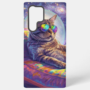 Koele Kosmische Kat in Regenboog Zonnebril Samsung Galaxy Hoesje