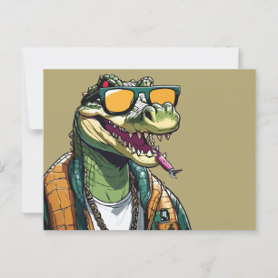 Koele krokodil met zonnebril briefkaart