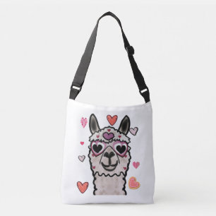 Koele lama met hartbril crossbody tas
