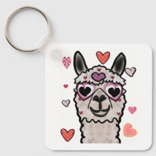 Koele lama met hartbril sleutelhanger
