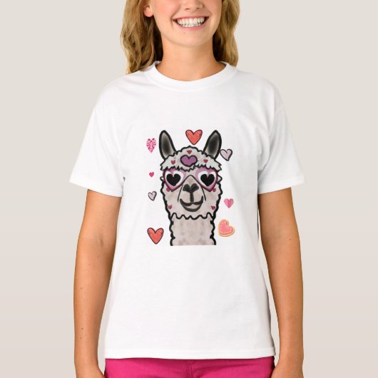 Koele lama met hartbril t-shirt (Voorkant)
