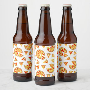 Koele leuke pizza en plakjes patroon op wit bier etiket