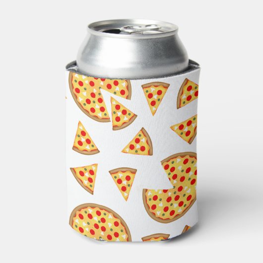 Koele leuke pizza en plakjes patroon op wit blikjeskoeler (Blikje Voorkant)