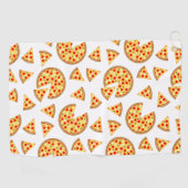 Koele leuke pizza en plakjes patroon op wit golfhanddoek (Horizontaal)