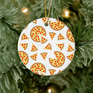 Koele leuke pizza en plakjes patroon op wit keramisch ornament