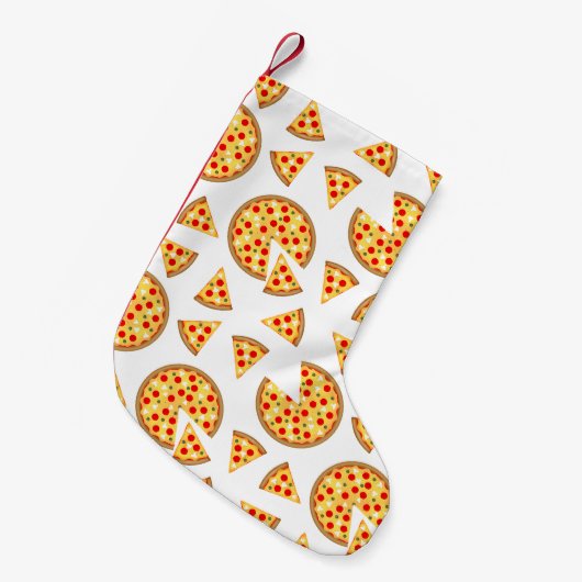 Koele leuke pizza en plakjes patroon op wit kleine kerstsok (Voorkant (Hangend))