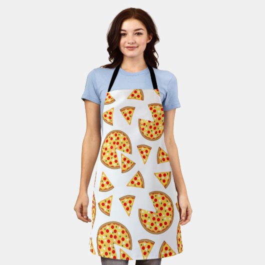Koele leuke pizza en plakjes patroon op wit schort (Gedragen)