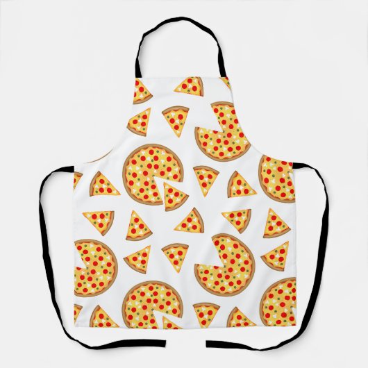 Koele leuke pizza en plakjes patroon op wit schort (Voorkant)