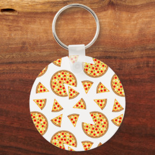 Koele leuke pizza en plakjes patroon op wit sleutelhanger