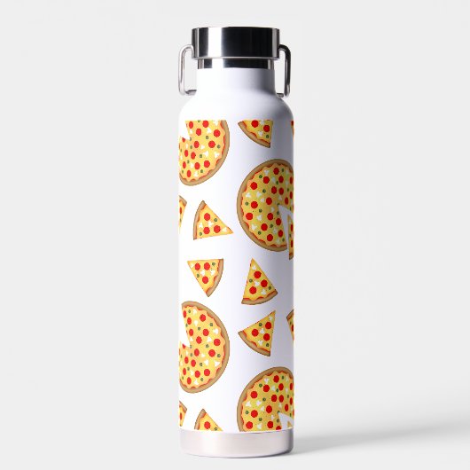 Koele leuke pizza en plakjes patroon op wit waterfles (Voorkant)