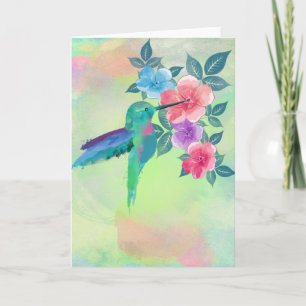 Koele leuke trendy watercolourskolibrie bloemen kaart