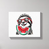 Koele luiaard die watermeloen eet canvas afdruk (Voorkant)