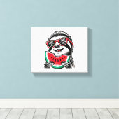 Koele luiaard die watermeloen eet canvas afdruk (Insitu (Houten vloer))