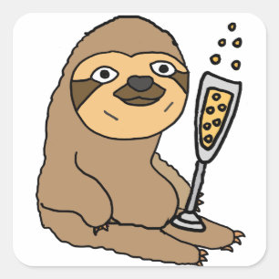 Koele luiaard Drink champagne Cartoon Vierkante Sticker