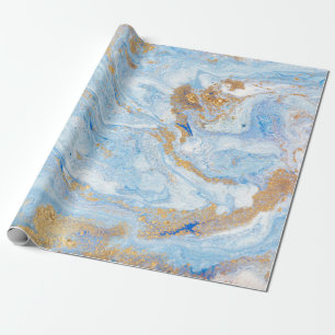 Koele moderne blauwe gouden marmeren steen textuur cadeaupapier