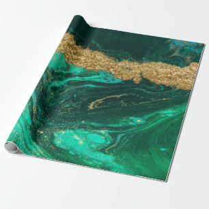Koele Moderne Groene Gouden Marmer Steen Textuur Cadeaupapier