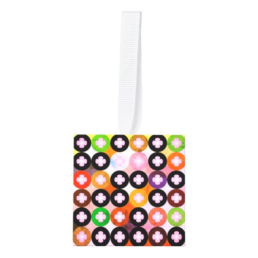 Koele multi gekleurde cirkels & roze klavers kubus ornament (Voorkant)