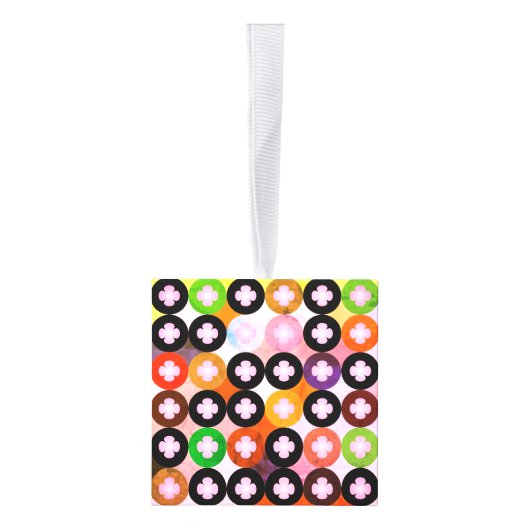 Koele multi gekleurde cirkels & roze klavers kubus ornament (Rechts)