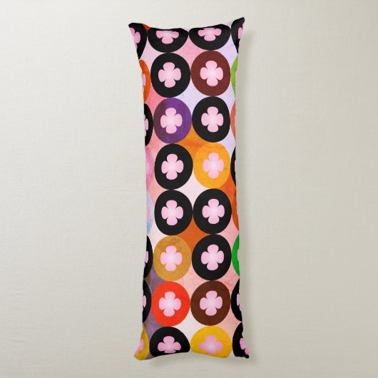 Koele multi gekleurde cirkels & roze klavers lichaamskussen (Achterkant (Verticaal))