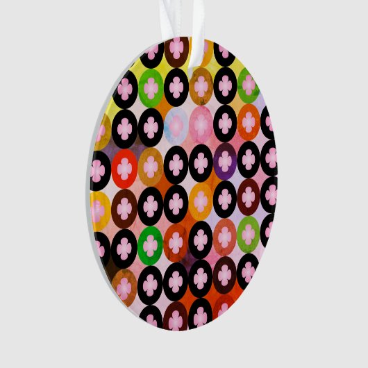 Koele multi gekleurde cirkels & roze klavers ornament (voorkant)