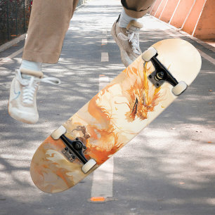 Koele Mythische Gouden Draak Zwellen in Wolken Skateboard