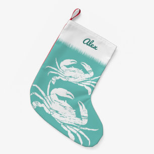 Koele nautische blauwe krab aangepaste strand kleine kerstsok