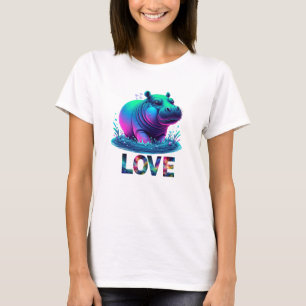 Koele Neon Nijlpaard Liefde T-shirt