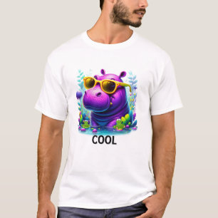 Koele Neon Nijlpaard Ligt Lui in het Moeras T-shirt