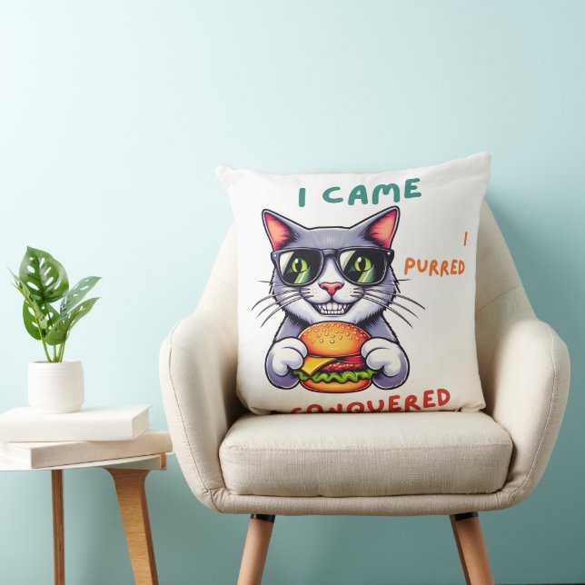 Koele nerd kat met hamburger tomcat cheeseburger kussen (Stoel)