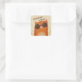 Koele Oranje kat Vierkante Sticker (Tas)