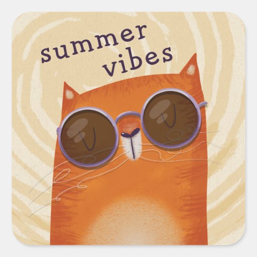 Koele Oranje kat Vierkante Sticker (Voorkant)