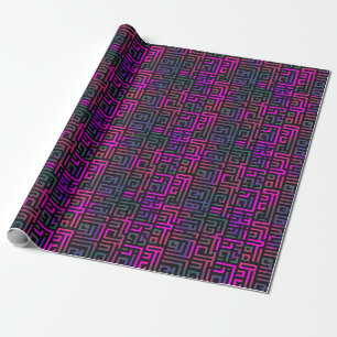 Koele Paarse Groene Raster Maze Line Pattern Cadeaupapier