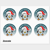 Koele Pinguïn Met Kerstman Hoed Ronde Sticker (Vel)